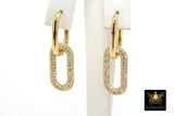Gold CZ Oval Hoop Ear Rings, 2.50 mm Thick Tube, High Quality Carabiner Hoop Huggie Wire Findings