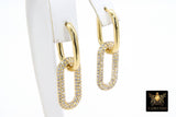 Gold CZ Oval Hoop Ear Rings, 2.50 mm Thick Tube, High Quality Carabiner Hoop Huggie Wire Findings