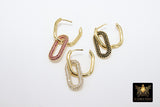Gold CZ Oval Hoop Ear Rings, 2.50 mm Thick Tube, High Quality Carabiner Hoop Huggie Wire Findings