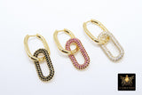 Gold CZ Oval Hoop Ear Rings, 2.50 mm Thick Tube, High Quality Carabiner Hoop Huggie Wire Findings