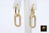 Gold CZ Oval Hoop Ear Rings, 2.50 mm Thick Tube, High Quality Carabiner Hoop Huggie Wire Findings