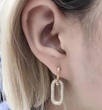 Gold CZ Oval Hoop Ear Rings, 2.50 mm Thick Tube, High Quality Carabiner Hoop Huggie Wire Findings