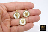 CZ Micro Pave Tiger Charm, White and Gold Lion Head #2613, Round Pendant for Bracelet or Animal Necklace Jewelry - 1 Piece