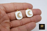 CZ Pave Moon Charm, White and Gold CZ Pave Rectangle Half Moon # 2614, for Bracelet or Necklace Jewelry
