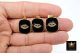 CZ Evil Eye Charms, Black and Gold CZ Pave Rectangle Greek Eye Charm #2615, for Bracelet or Necklace Jewelry