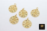 Gold Coin Charm, CZ Multi Color Pave Round Disc Snake  Charms # 2544, Serpent 17 mm