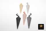 CZ Pave Gold Arrowhead Charm Pendants, Black Arrow Spike Point Charms #414, Rose 11 x 35 mm Silver Triangle