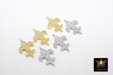 CZ Pave Gold Crown Connector, 2 Loop Silver Fleur De Leis Charms #2610, New Orleans Style Bracelet Jewelry