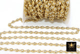 Genuine Cubic Zircon Chains, Gold Evil Eye Shaped Bezel Chains CH #570, 4 mm CZ Textured Connectors Links