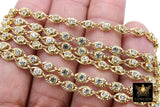 Genuine Cubic Zircon Chains, Gold Evil Eye Shaped Bezel Chains CH #570, 4 mm CZ Textured Connectors Links