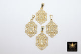 Gold Jesus Virgin Mary Charms, CZ Micro Pave Pendant #920, Gold Madonna Oval