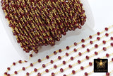 Gold Plated Deep Red Rosary Chain, Ruby Crystal 4 mm Unfinished Chains CH #308, Dark Red Jewelry Findings
