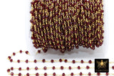 Gold Plated Deep Red Rosary Chain, Ruby Crystal 4 mm Unfinished Chains CH #308, Dark Red Jewelry Findings