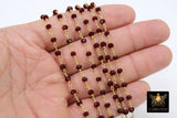 Gold Plated Deep Red Rosary Chain, Ruby Crystal 4 mm Unfinished Chains CH #308, Dark Red Jewelry Findings