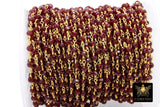 Gold Plated Deep Red Chain, Ruby Crystal 4 mm Unfinished Chains CH #308, Dark Red Jewelry Findings