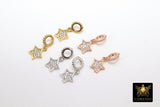 CZ Gold Star Charm with Rings, 2 Pc Silver Star Slide Spacer Circle Silver #2618, Rose Large Big Hole Dangle