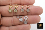 CZ Gold Star Charm with Rings, 2 Pc Silver Star Slide Spacer Circle Silver #2618, Rose Large Big Hole Dangle