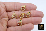 CZ Gold Round Charm with Rings, Cubic Zirconia Crown Pendant #2619, Heart with Moving CZ Dangle