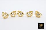 CZ Gold Round Charm with Rings, Cubic Zirconia Crown Pendant #2619, Heart with Moving CZ Dangle