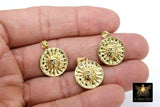 Gold Sun Coin Charm, CZ Pave 18 mm Round Disc Charms #2620, Sunshine Circle Charms for Bracelets