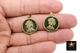 Gold Queen Elizabeth Coin Charm, CZ Pave 19 mm Round Disc #2620, Queen Circle Pendants for Bracelets