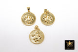 Gold Fleur De Leis Coin Charm, CZ Pave 19 mm Round Disc #2620, New Orleans Louisiana Pendants for Bracelets