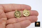 Gold Queen Elizabeth Coin Charm, CZ Pave 19 mm Round Disc #2620, Queen Circle Pendants for Bracelets