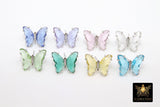 CZ Crystal Butterfly Stud Earrings, 2 Pc Silver Crystal Butterflies #2558, 8 Colors