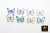 CZ Crystal Butterfly Stud Earrings, 2 Pc Silver Crystal Butterflies #2558, 8 Colors
