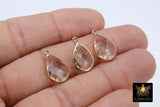 Gold Teardrop Charms, 2 Pcs Silver Oval Bezel Clear Drop Crystal Charms #645, Rose Gold Huggie Earring Charms