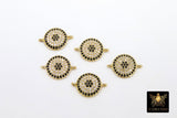 Tiny Evil Eye Connectors, CZ Micro Pave Gold Round Disc Charms #81, Clear and Black Pave Lucky Eye Charm