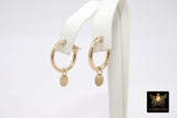 14 K Gold Filled Hoop Charms, Gold Hooplet Dangle Sun Charms for Necklace, Ball or CZ Huggies or Bracelets