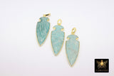 Amazonite Arrowhead Charm, Genuine Amazonite Gold Arrow Tribal Pendants, AG 2602