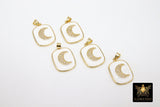 CZ Pave Moon Charm, White and Gold CZ Pave Rectangle Half Moon # 2614, for Bracelet or Necklace Jewelry