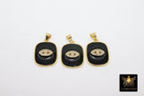 CZ Evil Eye Charms, Black and Gold CZ Pave Rectangle Greek Eye Charm #2615, for Bracelet or Necklace Jewelry