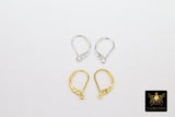 Gold Smooth Lever back Ear Ring Parts, 2 Pc Silver and Gold Huggie Wire Findings # 2621, Open Loops 9.5 x 17 mm
