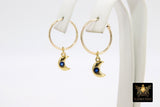 CZ Gold Cross Charms, 2 Pc Heart and Moon in Red Dangle, Clear or Blue CZ Cross Charm #2548