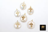 CZ Micro Pave Pearl Charms, Freshwater Pearls with Cross, AG 897