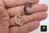 CZ Micro Pave Crescent Moon Star Connectors, 2 Loops Bead Links for Jewelry #199, Gold or Black Cubic Zirconia Star Pendant