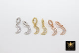 CZ Gold Moon Charm with Rings, 2 Pc Silver Star Slide Spacer Circle Silver #2617, Rose Large Big Hole Dangle