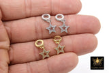 CZ Gold Star Charm with Rings, 2 Pc Silver Star Slide Spacer Circle Silver #2618, Rose Large Big Hole Dangle