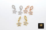 CZ Gold Star Charm with Rings, 2 Pc Silver Star Slide Spacer Circle Silver #2618, Rose Large Big Hole Dangle