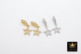 CZ Gold Star Charm with Rings, 2 Pc Silver Star Slide Spacer Circle Silver #2618, Rose Large Big Hole Dangle