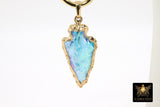 Arrowhead Charm Pendants, Small Gold and Titanium AB Crystal Quartz Arrow Tribal Pendants #2602, Blue Green or Pink