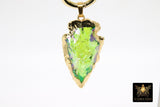 Arrowhead Charm Pendants, Small Gold and Titanium AB Crystal Quartz Arrow Tribal Pendants #2602, Blue Green or Pink