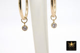 14 K Gold Filled Solitaire Hoop Charms, 4 and 6 mm Cubic Zirconia Dangles #2115, Gold Hooplet Charms