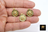 Gold Sun Coin Charm, CZ Pave 18 mm Round Disc Charms #2620, Sunshine Circle Charms for Bracelets