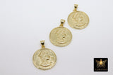 Gold Fleur De Leis Coin Charm, CZ Pave 19 mm Round Disc #2620, New Orleans Louisiana Pendants for Bracelets