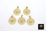 Gold Fleur De Leis Coin Charm, CZ Pave 19 mm Round Disc #2620, New Orleans Louisiana Pendants for Bracelets