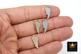 CZ Micro Pave Angel Wings, Tiny Gold Guardian Angel Jewelry,AG 80, Silver 7 x 20 mm Huggie Earrings